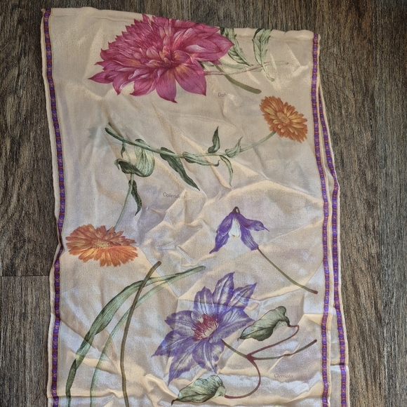 Liz Claiborne Vintage Floral Silk Scarf with Purple and Pink Accents - Picture 3 of 8